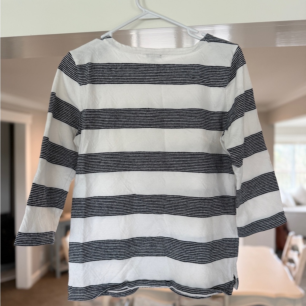 Talbots Black & White Striped Boat Neck 3/4 Sleeve Cotton Top - L - Picture 2 of 4